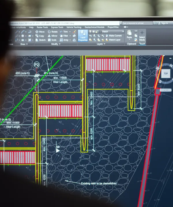 Engineer working on CAD drawing